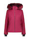 Women's Short Parka Softshell Jacket Waterproof and Windproof for Winter with Hood Burgundy
