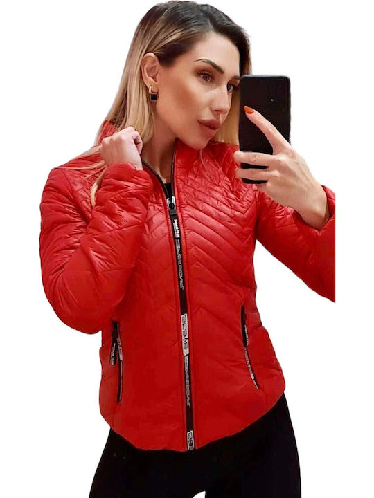 Women's Short Puffer Jacket for Winter Red