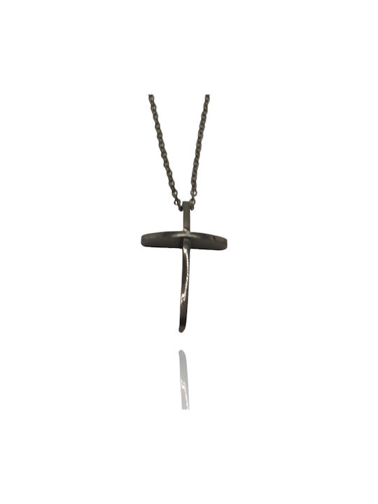 Black Men's Cross from Steel with Chain