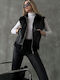 Women's Short Biker Artificial Leather Jacket for Winter Black