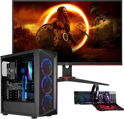 Vengeance Guardian X2 Cooler Master Edition Gaming Desktop PC Ryzen 5 5500 16GB DDR4 512GB SSD GeForce RTX 4060 No Operating System and AOC 27 Inch 27G2SAE Monitor