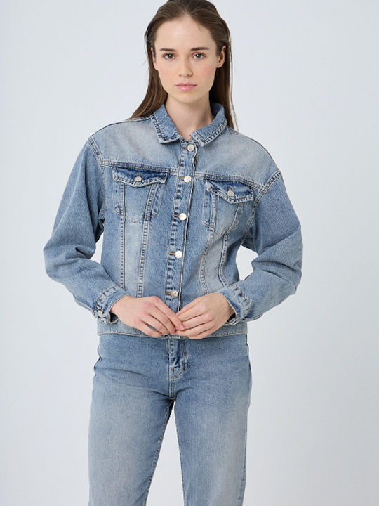 Desiree Women's Short Jean Jacket for Spring or Autumn Blue