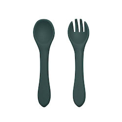 Petite & Mars Baby Cutlery Set made of Silicone for 6+ months Green 2pcs