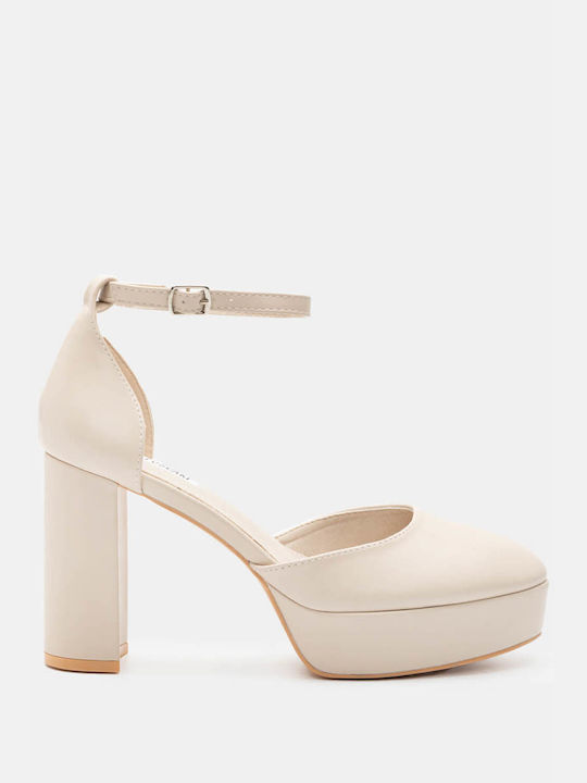 Luigi Synthetic Leather Pointed Toe Beige Low Heels with Strap