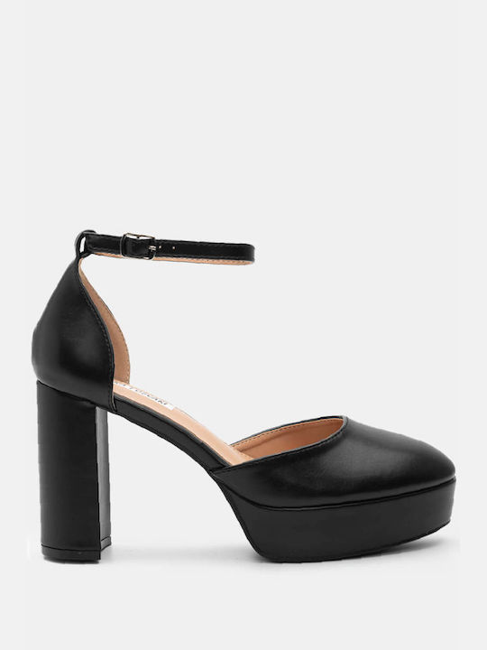 Luigi Synthetic Leather Pointed Toe Black Low Heels with Strap