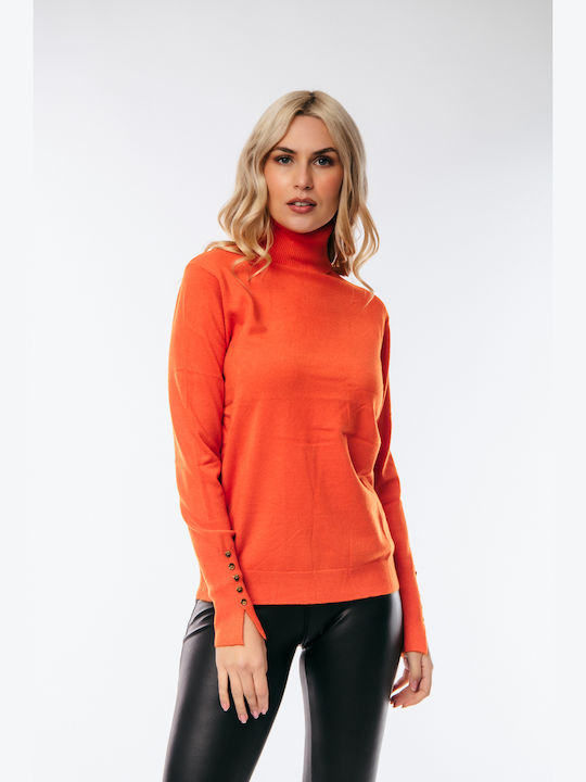 Dress Up Women's Long Sleeve Sweater Turtleneck Orange