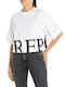 Replay Damen Crop T-Shirt Weiß