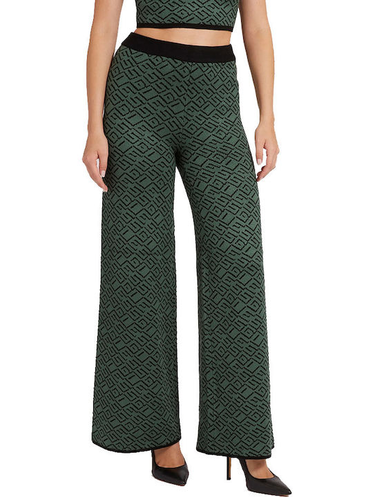 Women's High-waisted Fabric Trousers with Elastic Black