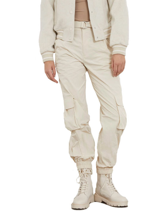 Guess Women's Fabric Cargo Trousers Beige