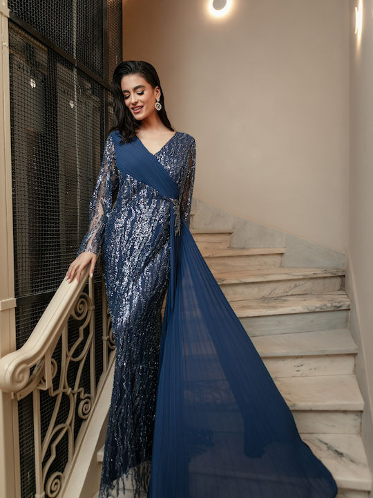 RichgirlBoudoir Maxi Evening Dress with Lace Light Blue