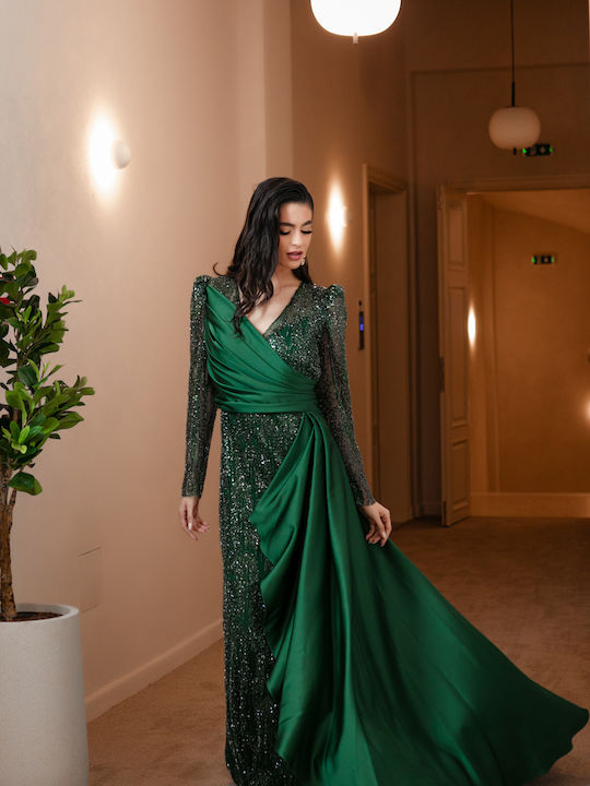 RichgirlBoudoir Maxi Evening Dress with Lace Green