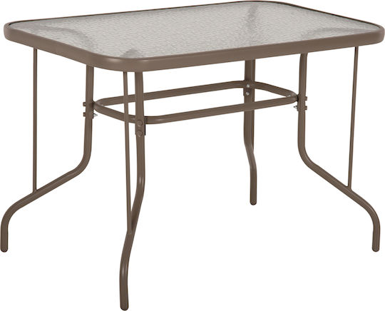 Outdoor Dinner Table with Glass Surface and Metal Frame Champagne 110x60x71cm