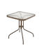 Outdoor Dinner Table with Glass Surface and Metal Frame Champagne 60x60x70cm