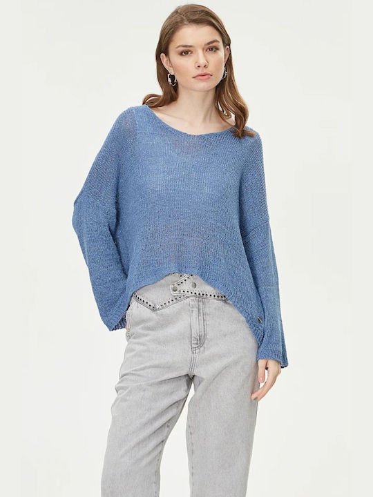 BSB Damen Langarm Pullover mit V-Ausschnitt Blau