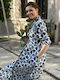 Sommer Maxi Hemdkleid mit Tränen Blau