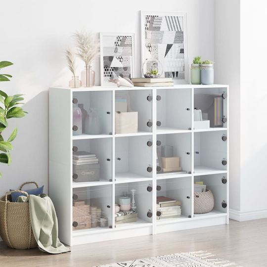 Wohnzimmer-Bodenvitrine aus Spanplatte Weiß Verglast 136x37x109cm