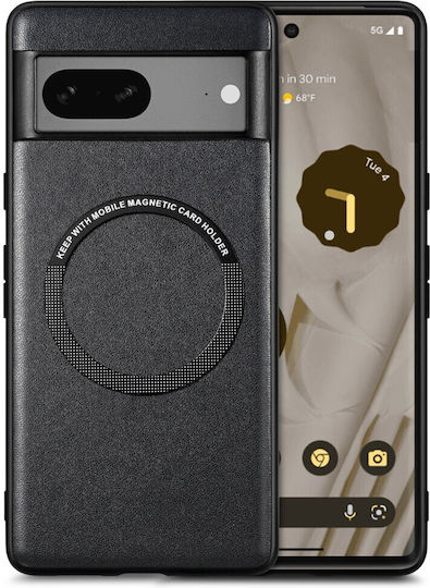 Umschlag Rückseite Leder / Synthetisches Leder / Silikon Schwarz (Google Pixel 7a)