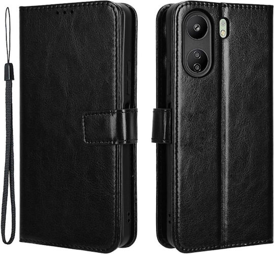 Crazy Horse Wallet Synthetic Leather / Plastic / Silicone Black (Redmi 13C 4G / Poco C65 4G)