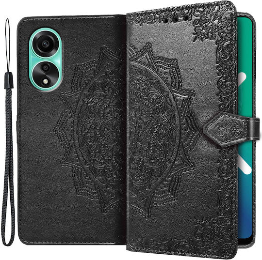 Oppo Mandala Книга Изкуствена кожа / Пластмаса / Силикон Черен (Oppo A78 4G)