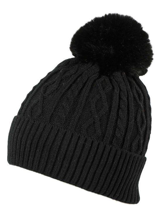 Achilleas Accessories Pom Pom Beanie Unisex Σκούφος Πλεκτός σε Μαύρο χρώμα