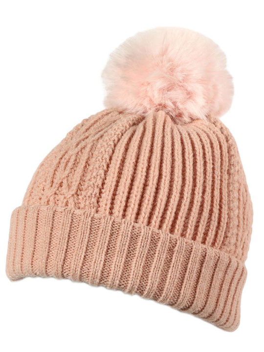 Achilleas Accessories Pom Pom Beanie Unisex Beanie Gestrickt in Rosa Farbe