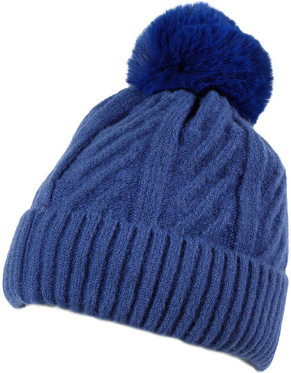 Pom Pom Beanie Unisex Beanie Gestrickt in Blau Farbe