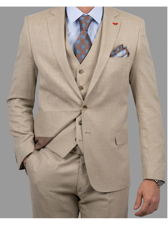 Dezign Men's Suit with Vest Beige