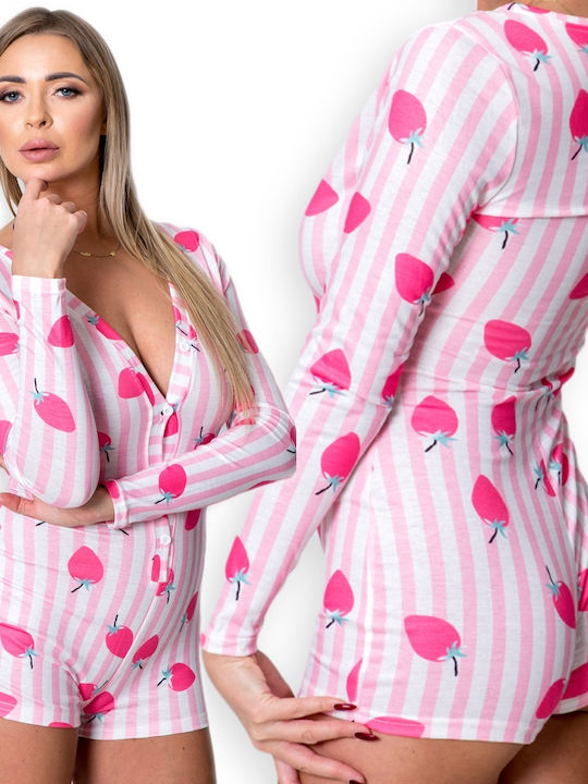 Winter Women's Cotton Onesie Pyjama Różowy