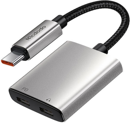 Mcdodo 2in1 Μετατροπέας USB-C male σε USB-C 2x female Ασημί 1τμχ