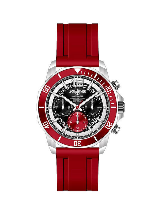 Aquadiver Master Uhr Chronograph Batterie mit Rot Kautschukarmband