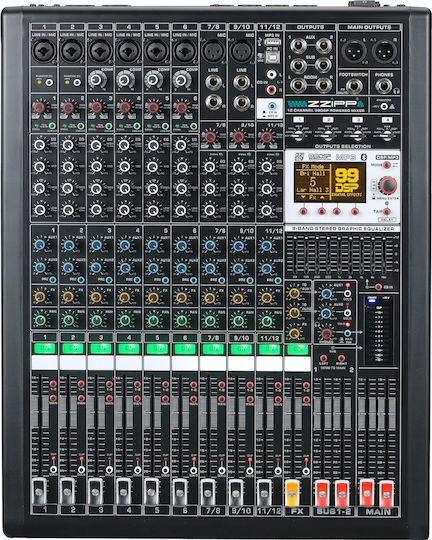 ZZiPP ZZMXPRO12 ZZMXPRO12 Αναλογικός Μίκτης 12 Καναλιών με Phantom Power & 6 Εισόδους XLR & Bluetooth