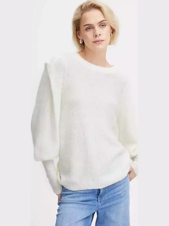 Damen Langarm Pullover Wolle Weiß