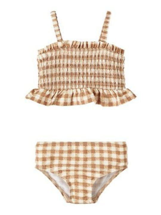 Lil' Atelier Costum de baie pentru copii Bikini Brown Plaid