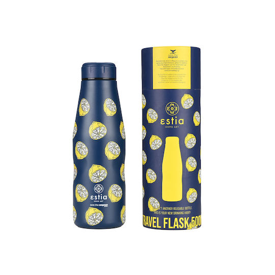 Estia Travel Flask Save the Aegean Recyclable Stainless Steel Thermos Bottle BPA Free 500ml Citrus Infusion