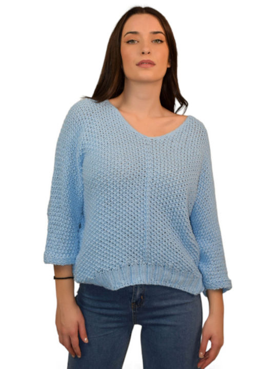 Morena Spain Women's Long Sleeve Pullover Cotton Light Blue