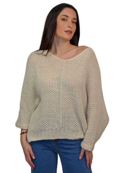 Morena Spain Women's Long Sleeve Sweater Cotton Beige