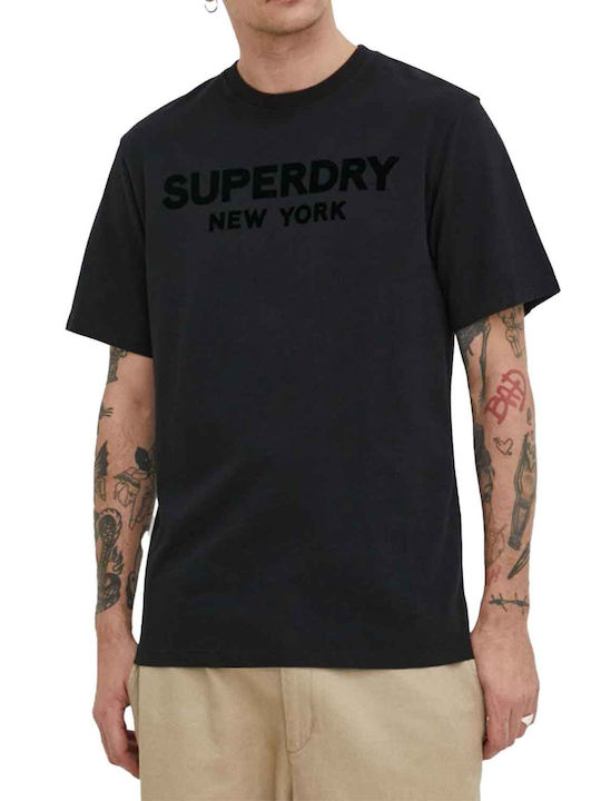 Superdry Bărbați T-shirt Sportiv cu Mânecă Scurtă Negru