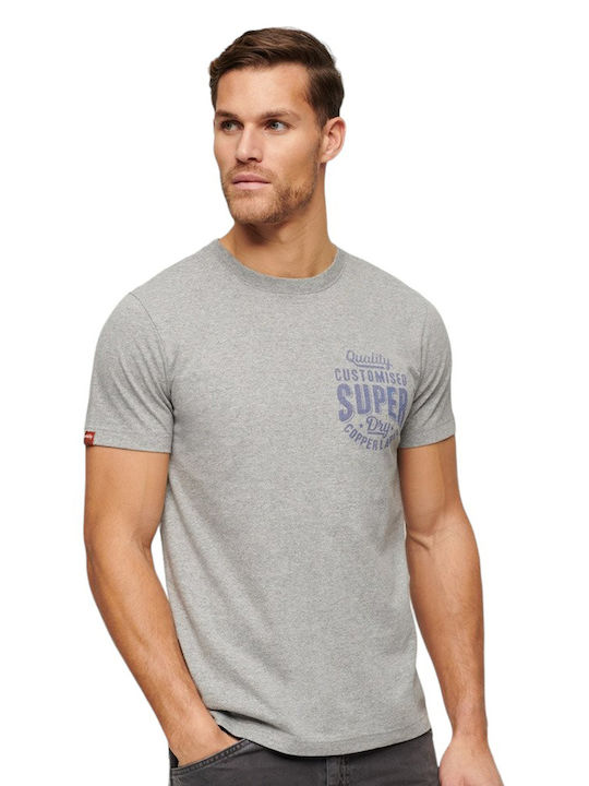 Superdry D2 Ovin Copper Tricou pentru bărbați cu mâneci scurte Ash Grey Marl