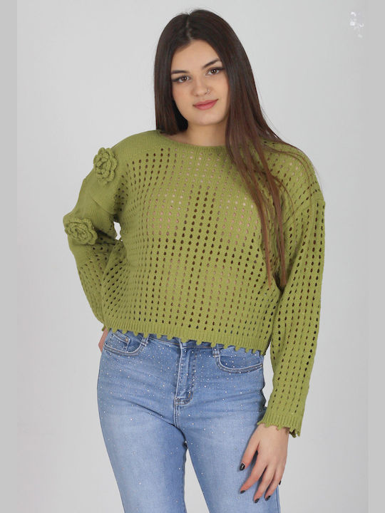 Epwnymo Damen Langarm Pullover Blumen Grün