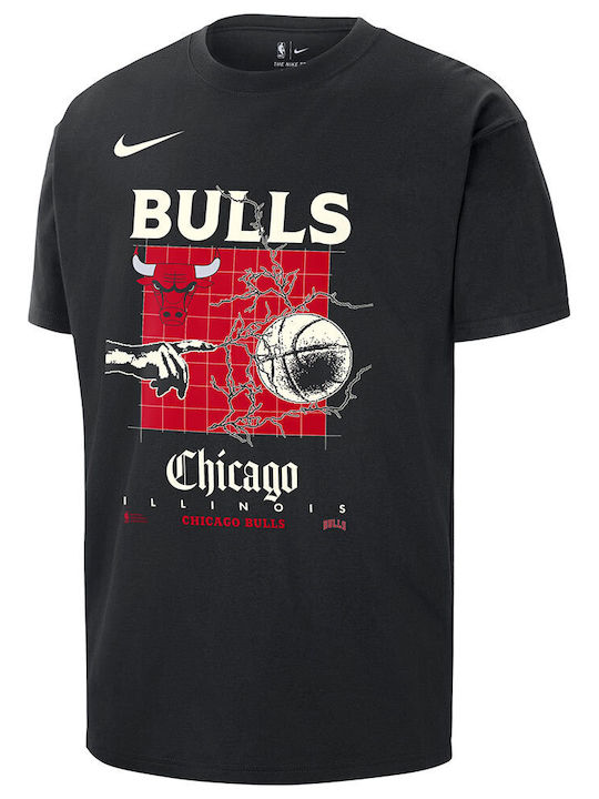 Nike Chicago Bulls Courtside Nba Max90 Ανδρικό Αθλητικό T-shirt Κοντομάνικο Μαύρο