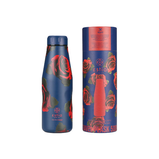 Estia Travel Flask Save The Aegean Recyclable Bottle Thermos Stainless Steel BPA Free 500ml Electric Roses
