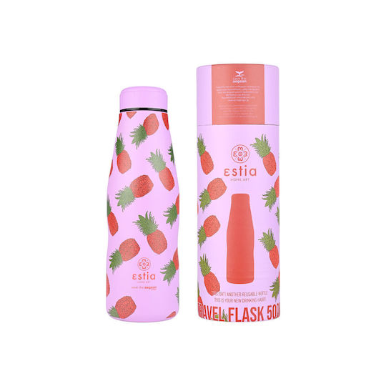 Estia Travel Flask Save the Aegean Recyclable Thermos Bottle Stainless Steel BPA Free 500ml Tropic Tango
