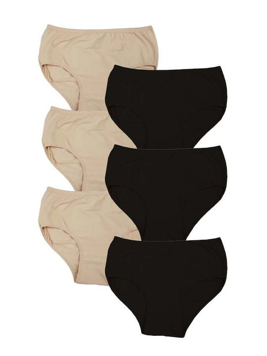 Βαμβακερά High Waist Women's Slip MultiPack Black-beige