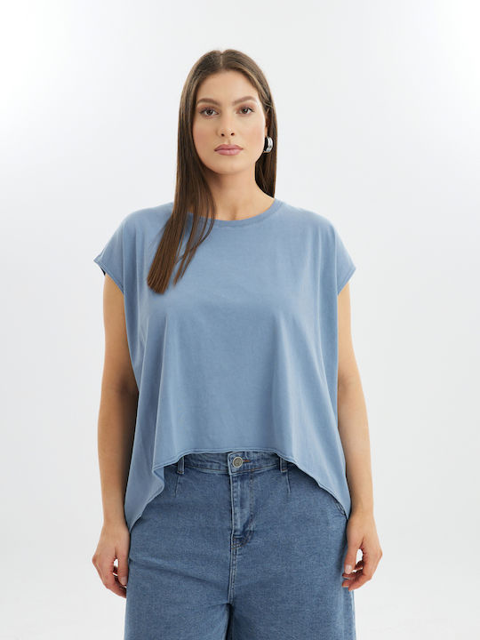 Mat Fashion Feminin Crop Tricou Albastru