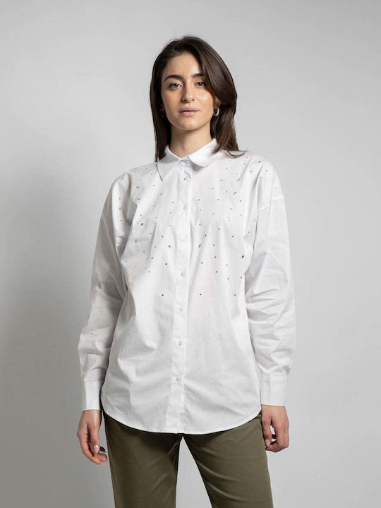 Fashioncore Μακρυμάνικο Γυναικείο Πουκάμισο Λευκό