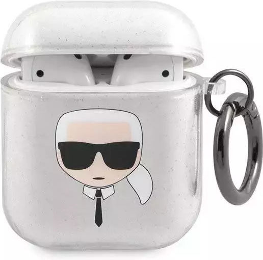 Karl Lagerfeld Glitter Karl`s Head Case Silicone in Gray color for Apple AirPods 1 / AirPods 2