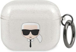 Karl Lagerfeld Glitter Karl`s Head Θήκη Σιλικόνης σε Γκρι χρώμα για Apple AirPods 3