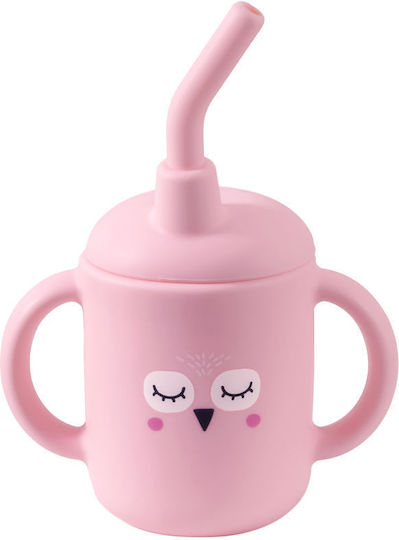 Queen Mother Baby Cup with Handles and Straw Owl made of Silicone Pink 160ml for 6m+