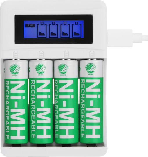 Deltaco C704a4-4xaa USB Charger 4 Batteries Ni-MH Size AA