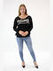 Brak Damen Langarm Pullover mit V-Ausschnitt Polka Dot Schwarz